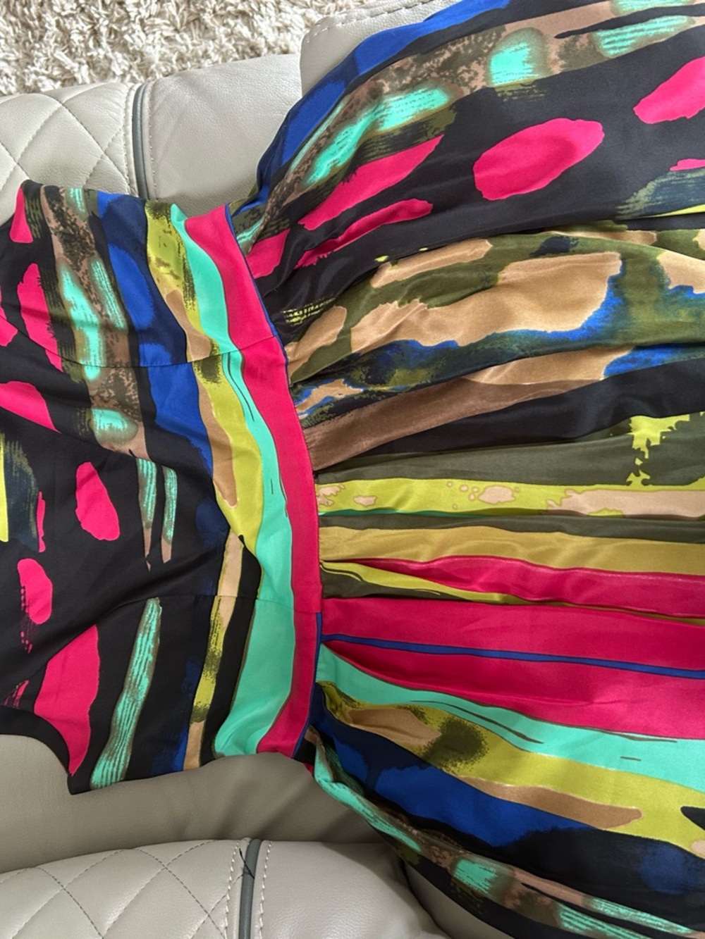 Ellen Tracy Black Dress with Neon Pink & Teal Trim